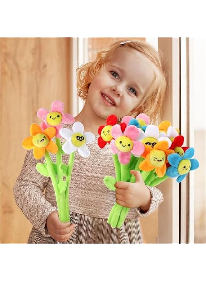 زد جوي 10 قطع من القطيفة المحشوة على شكل زهرة مبتسمة قابلة للانحناء، لعبة باقة زهور ناعمة 12.6 انش للكريسماس 2025 وعيد الام والصديقة والزوجة (نمط لطيف) - Image 5