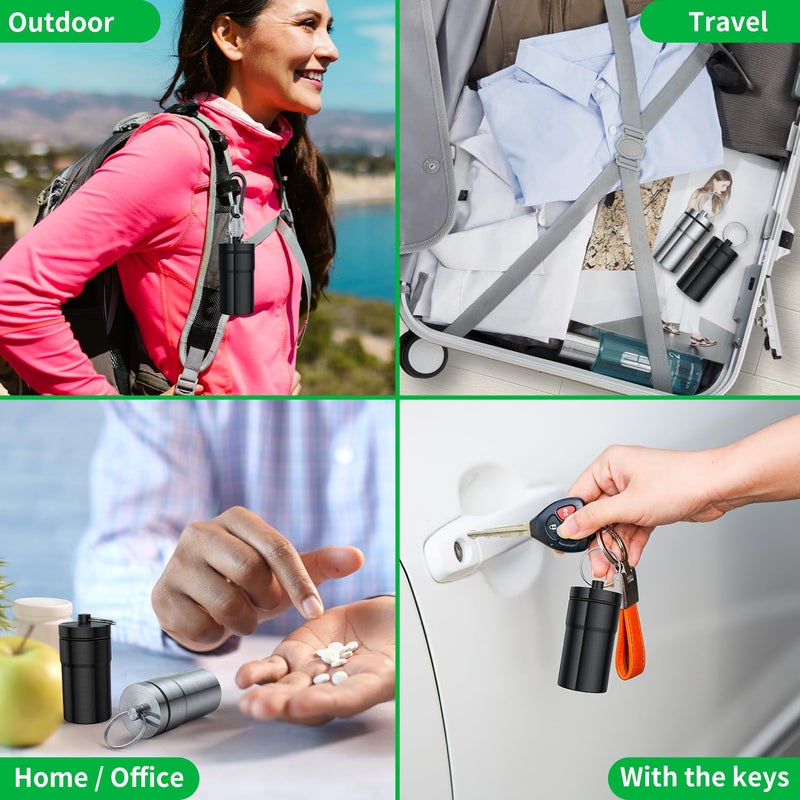 Urekt Portable Pill Case Keychain (2 Pack), Large Waterproof Aluminum Pill Box for Round Glucose Tablets & Critical Medicine, Small Pill Holder Travel Pill Container Bottle with Carabiners - Image 5
