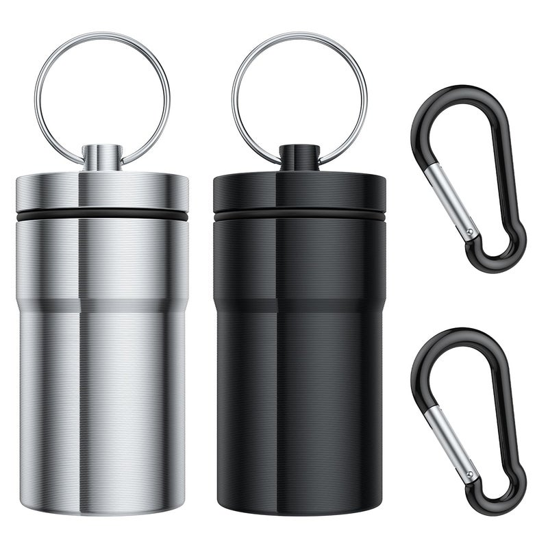 Urekt Portable Pill Case Keychain (2 Pack), Large Waterproof Aluminum Pill Box for Round Glucose Tablets & Critical Medicine, Small Pill Holder Travel Pill Container Bottle with Carabiners - Image 1