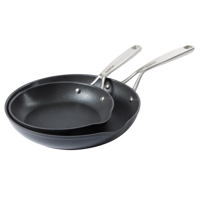 2 PIECE 8 AND 10 INCH FRY PAN HARD ANODIZED LASER TITANIUM FOREVER NON STICK TECHNOLOGY DURABLE FRYING PANS SET BLACK