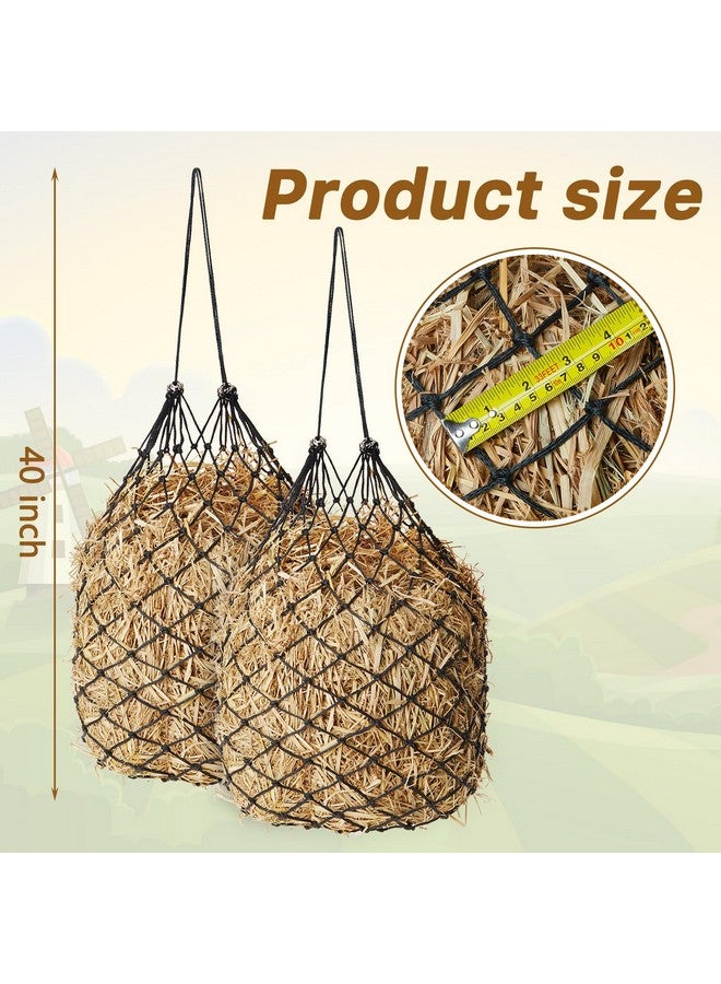 Fabbay Fabbay 4 Pcs Slow Feed Hay Net Black Adjustable Hay Feeder for Horses 40 Inch Length with 2 Inch Holes and Rings Hanging Goat Horse Feeding Supplies for Barn Paddock Horse Goat Cattle Feed  - Image 3