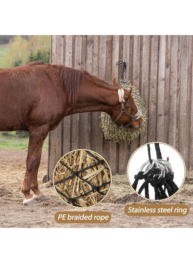 Fabbay Fabbay 4 Pcs Slow Feed Hay Net Black Adjustable Hay Feeder for Horses 40 Inch Length with 2 Inch Holes and Rings Hanging Goat Horse Feeding Supplies for Barn Paddock Horse Goat Cattle Feed  - Image 4