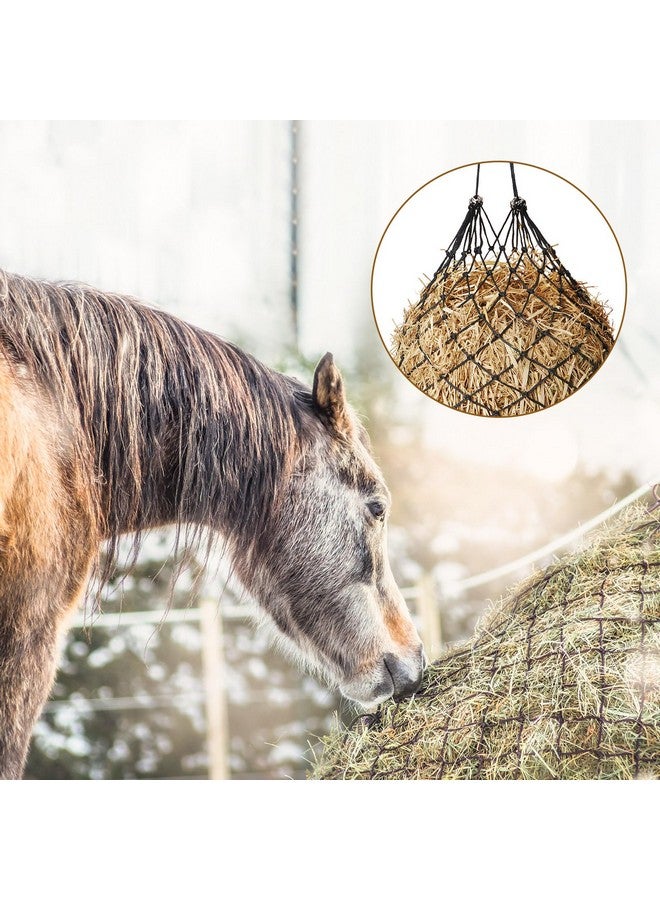 Fabbay Fabbay 4 Pcs Slow Feed Hay Net Black Adjustable Hay Feeder for Horses 40 Inch Length with 2 Inch Holes and Rings Hanging Goat Horse Feeding Supplies for Barn Paddock Horse Goat Cattle Feed  - Image 5