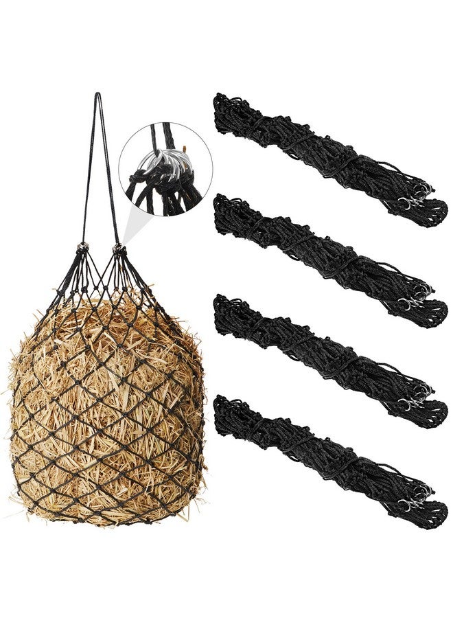 Fabbay Fabbay 4 Pcs Slow Feed Hay Net Black Adjustable Hay Feeder for Horses 40 Inch Length with 2 Inch Holes and Rings Hanging Goat Horse Feeding Supplies for Barn Paddock Horse Goat Cattle Feed  - Image 1