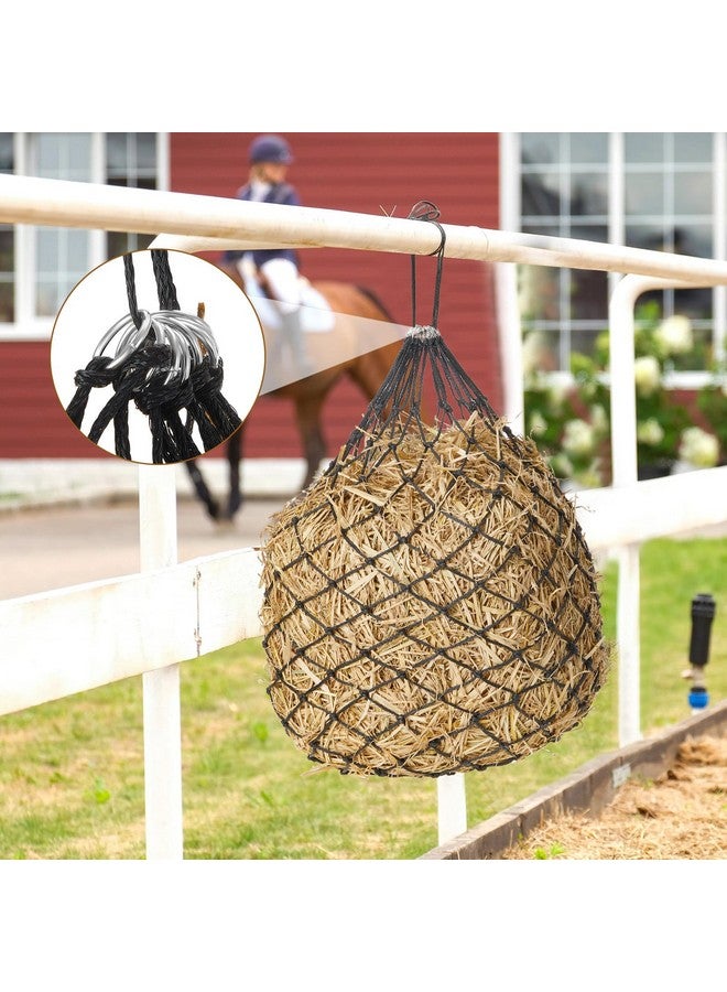 Fabbay Fabbay 4 Pcs Slow Feed Hay Net Black Adjustable Hay Feeder for Horses 40 Inch Length with 2 Inch Holes and Rings Hanging Goat Horse Feeding Supplies for Barn Paddock Horse Goat Cattle Feed  - Image 2