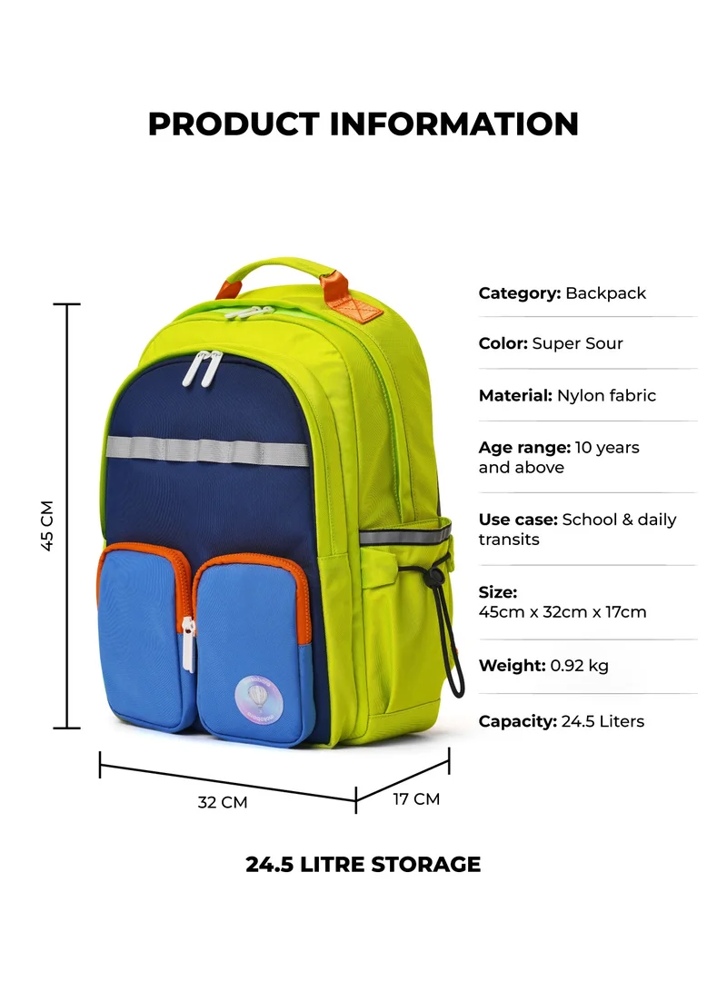 Mokobara The Jetpack Backpack - Lightweight Water-Resistant School Backpack for Kids (10+ Years) with Magicmove Logo and Reflective Stripe| Ideal for School, Travel, and Outdoor Adventures (Green & Blue)