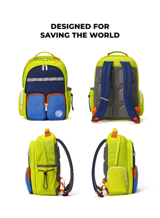 موكوبارا للتجارة ذ.م.م The Jetpack Backpack - Lightweight Water-Resistant School Backpack for Kids (10+ Years) with Magicmove Logo and Reflective Stripe| Ideal for School, Travel, and Outdoor Adventures (Green & Blue)