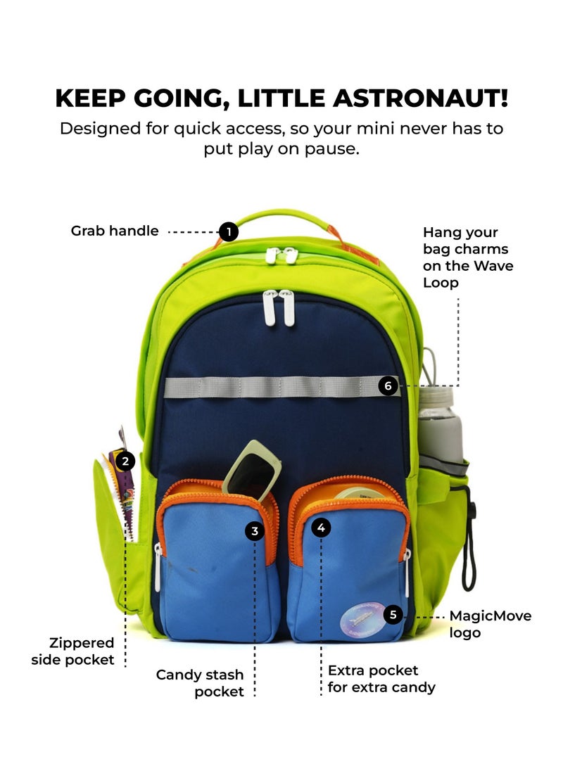 Mokobara MOKOBARA The Jetpack Backpack - Lightweight Water-Resistant School Backpack for Kids (10+ Years) with Magicmove Logo and Reflective Stripe| Ideal for School, Travel, and Outdoor Adventures (Green & Blue)  - Image 5