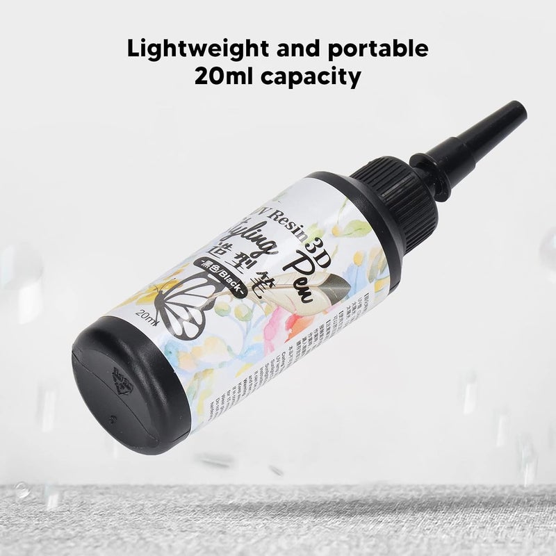 3D Resin Liner, 3D Printing Resin, Lightweight Pen Shape Styling Pen Fast Curing 20ml Capacity for Outlining for Tracing for Home (Black) - Image 4