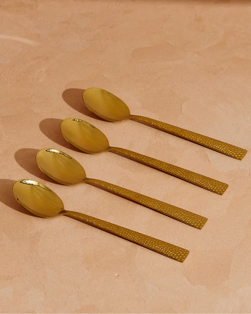 REDTAG Gold Dinner Spoon Hammered Finish Set (4 Piece)