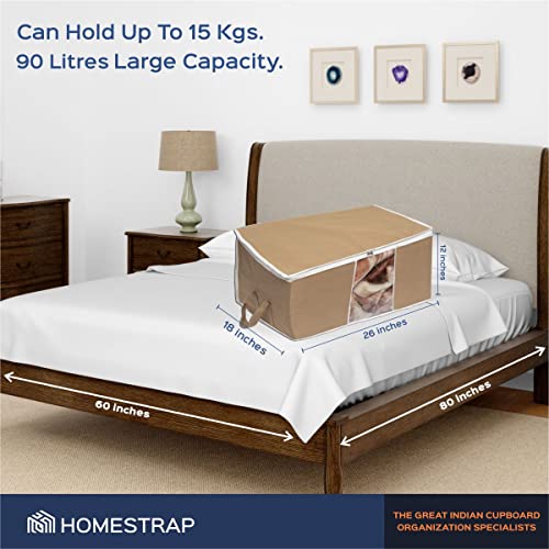 HomeStrap Big Underbed Rectangular Storage Bag Organiser (Beige, Set of 3) - Image 3