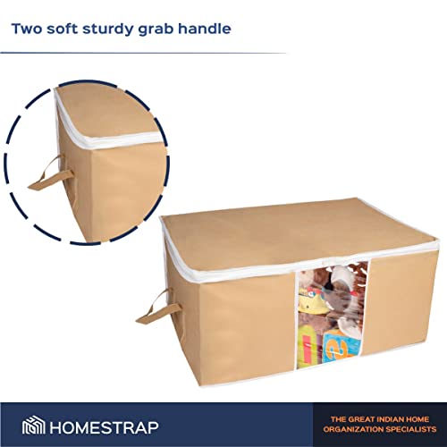 HomeStrap Big Underbed Rectangular Storage Bag Organiser (Beige, Set of 3) - Image 4