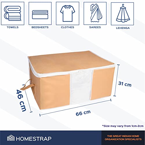 HomeStrap Big Underbed Rectangular Storage Bag Organiser (Beige, Set of 3) - Image 2