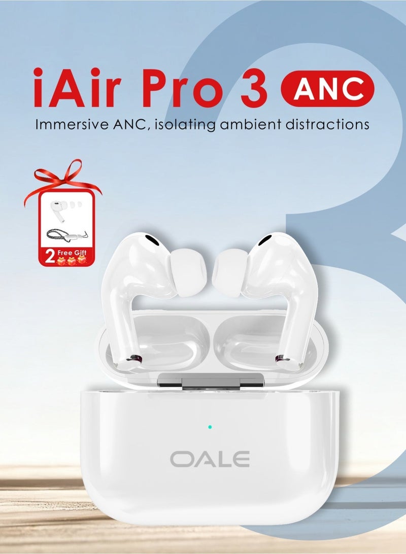 OALE iAir Pro3 ANC TWS Earbuds, Active Noise Cancellation, 30H Playtime, Bluetooth 6.0, Multiple Ear Tips, Stylish Design with Lanyard - Image 1