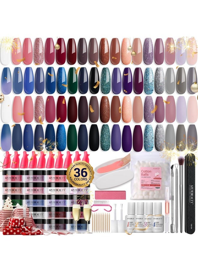 AZUREBEAUTY - 170Pcs Dip Powder Nail Kit, AZUREBEAUTY 36 Colors Brown Purple Christmas New Year Winter Dip Nail Powder Starter Set with Essential Liquid and Removal Accessories Set for French Nail Manicure Salon - Image 1