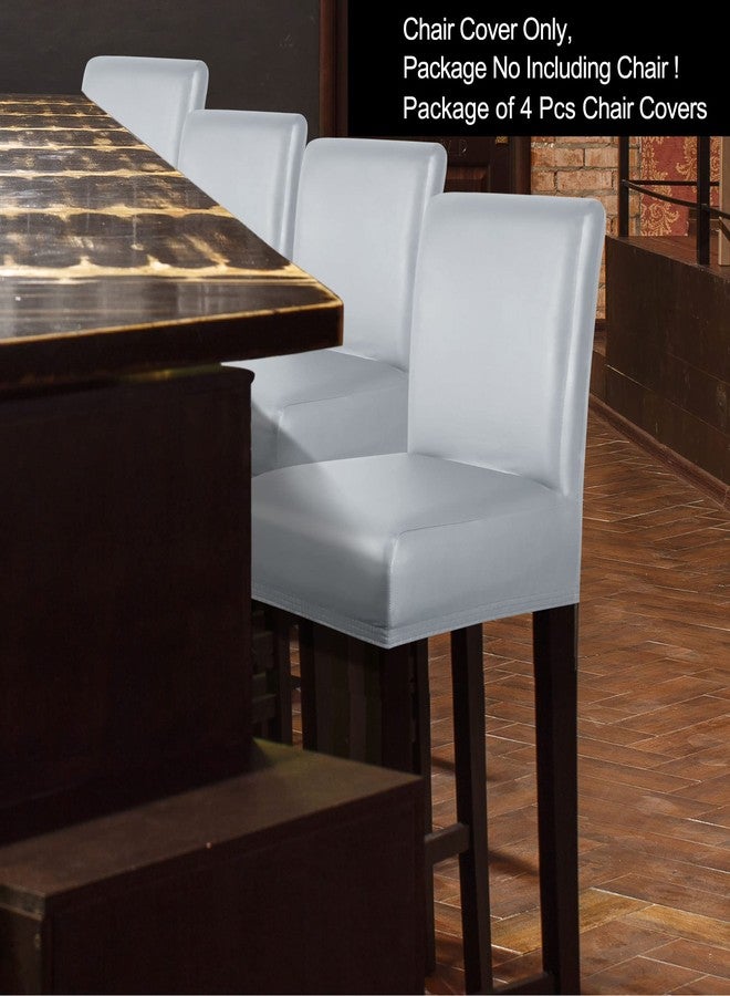 PiccoCasa Waterproof Bar Stool Covers, Faux Leather Pub Counter Height Side Chair Covers with Elastic Band Silver Gray 4Pcs - Image 2