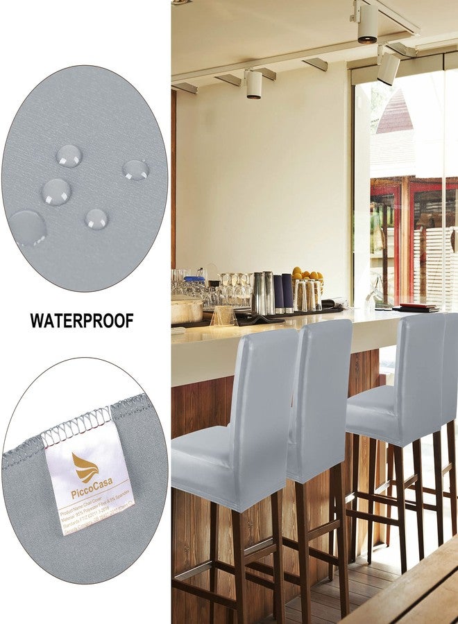 PiccoCasa Waterproof Bar Stool Covers, Faux Leather Pub Counter Height Side Chair Covers with Elastic Band Silver Gray 4Pcs - Image 4