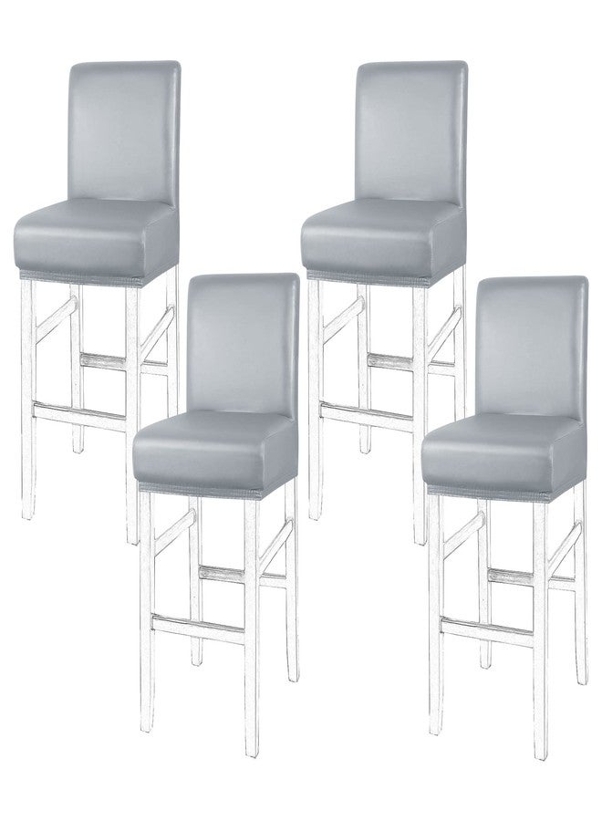 PiccoCasa Waterproof Bar Stool Covers, Faux Leather Pub Counter Height Side Chair Covers with Elastic Band Silver Gray 4Pcs - Image 1