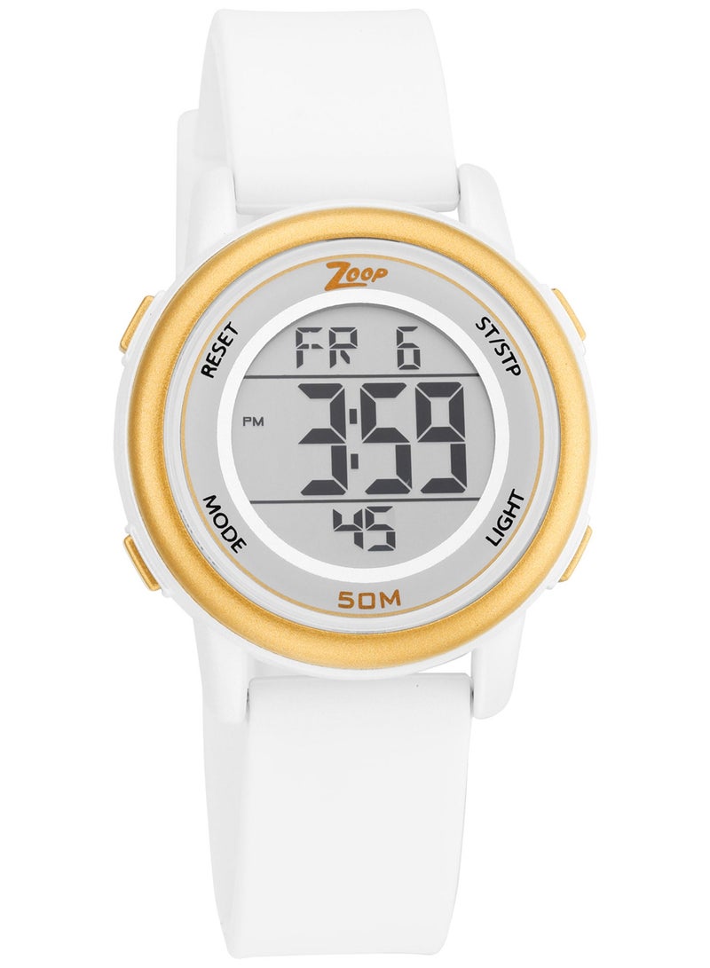 Digital Watch with White Silicone Strap