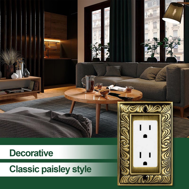 Ranweydi Antique Brass Decorative Decorator Light Switch Covers Wall Plate Rocker Switch Plates Outlet Covers Metal Material Wall Plates for Kitchen Bathroom (1 Gang Single Decorator-6 Pack) - Image 4