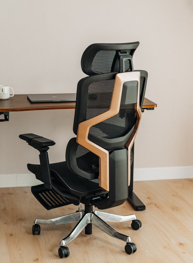 Sky Land كرسي مكتب تنفيذي - تصميم متقدم، ظهر عالي، شبكة قابلة للتنفس - دعم قطني قابل للتعديل، مسند للقدم، مسند للرأس، عمق المقعد، مساند ذراع قابلة للطي - قاعدة دوارة من الألمنيوم (أسود) - Image 1