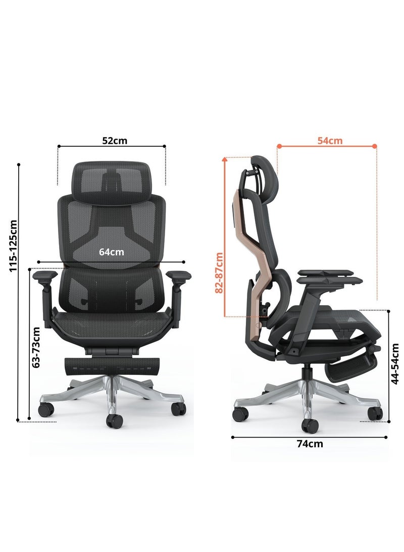 Sky Land كرسي مكتب تنفيذي - تصميم متقدم، ظهر عالي، شبكة قابلة للتنفس - دعم قطني قابل للتعديل، مسند للقدم، مسند للرأس، عمق المقعد، مساند ذراع قابلة للطي - قاعدة دوارة من الألمنيوم (أسود) - Image 4