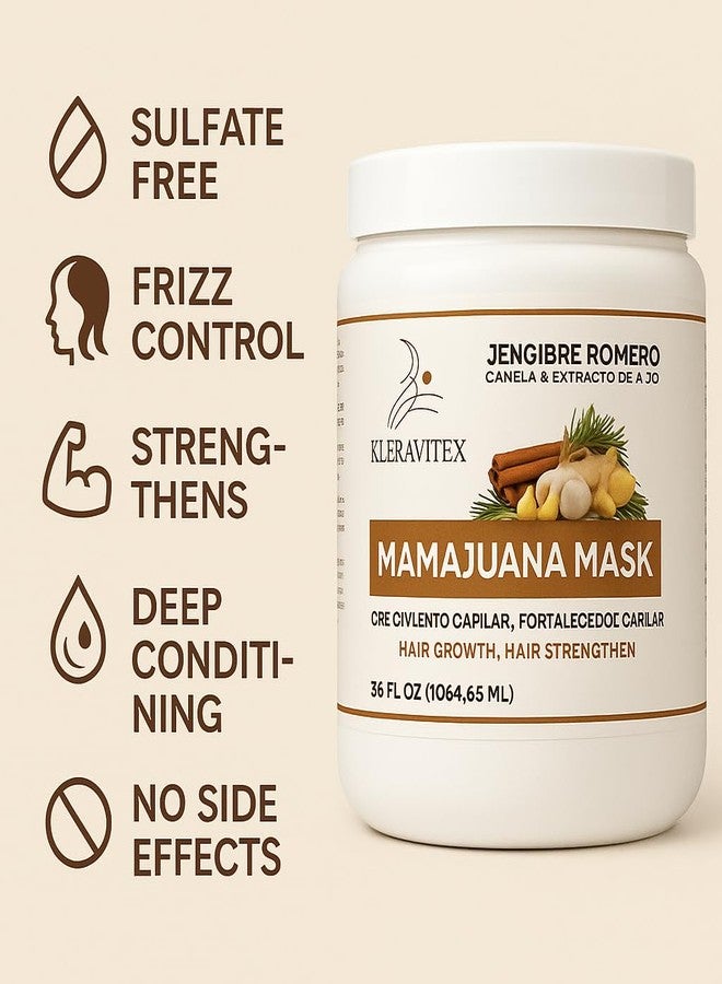 Kleravitex Mamajuana Hair Mask - Deep Treatment with Ginger, Rosemary, Cinnamon & Garlic Oil Extract - Hair Mask for Dry Damaged Hair and Growth, Paraben & Sulfate Free Hair Treatment (60 OZ) - Image 4