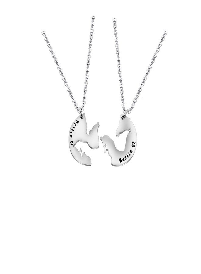 AKTAP Best Friend Necklaces Matching Wolf and Fox Best Friend Jewelry Bestie 01 bestie 02 BFF gifts Friendship Necklace for 2 - Image 1
