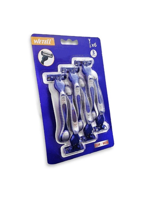 مجموعة شفرات حلاقة للرجال للاستخدام مرة واحدة، عبوة من 6 قطع، 3 شفرات دقيقة مع شريط تشحيم مُحسّن، رأس دائري دوار، تصميم شفرة مفتوح ومقبض مريح لحلاقة ناعمة ومريحة