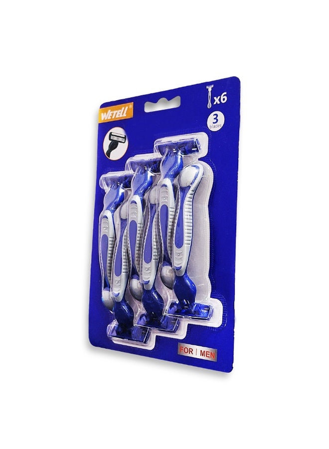 وي تيل مجموعة شفرات حلاقة للرجال للاستخدام مرة واحدة، عبوة من 6 قطع، 3 شفرات دقيقة مع شريط تشحيم مُحسّن، رأس دائري دوار، تصميم شفرة مفتوح ومقبض مريح لحلاقة ناعمة ومريحة - Image 2