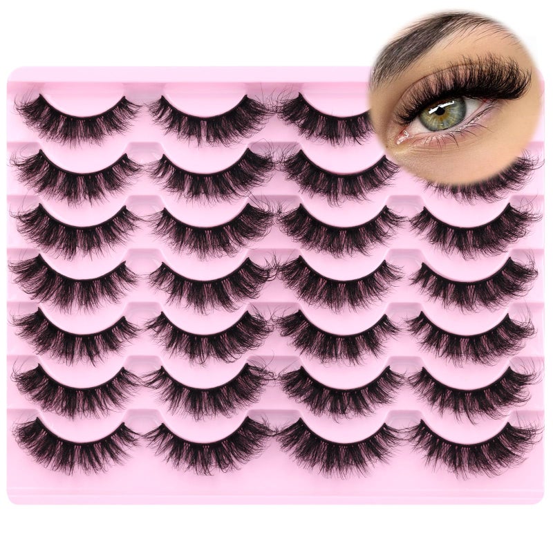 zanlufly Mink Lashes Volume Cat Eye Thick zanlufly False Eyelashes Natural Curly Fake Eyelashes 18MM Full 8D Volume Lashes Pack 14 Pairs - Image 1