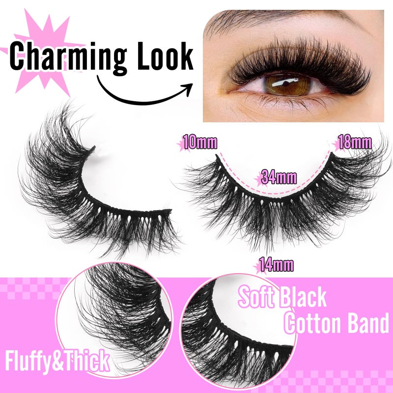 zanlufly Mink Lashes Volume Cat Eye Thick zanlufly False Eyelashes Natural Curly Fake Eyelashes 18MM Full 8D Volume Lashes Pack 14 Pairs - Image 2