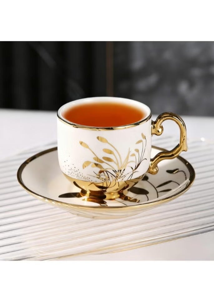 ميدي طقم فنجان قهوة وصحن فنجان سيراميك عربي 90 مل طقم فنجان وصحن 6 أكواب 6 صحون - Image 4