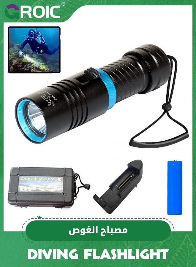 GROIC Dive Flashlight Scuba Diving Flashlight 5000LM, IPX8 Waterproof Flashlight, Underwater Lights with Power Indicator, Snorkeling Light with Rechargeable Battery for Night Diving  - Image 1
