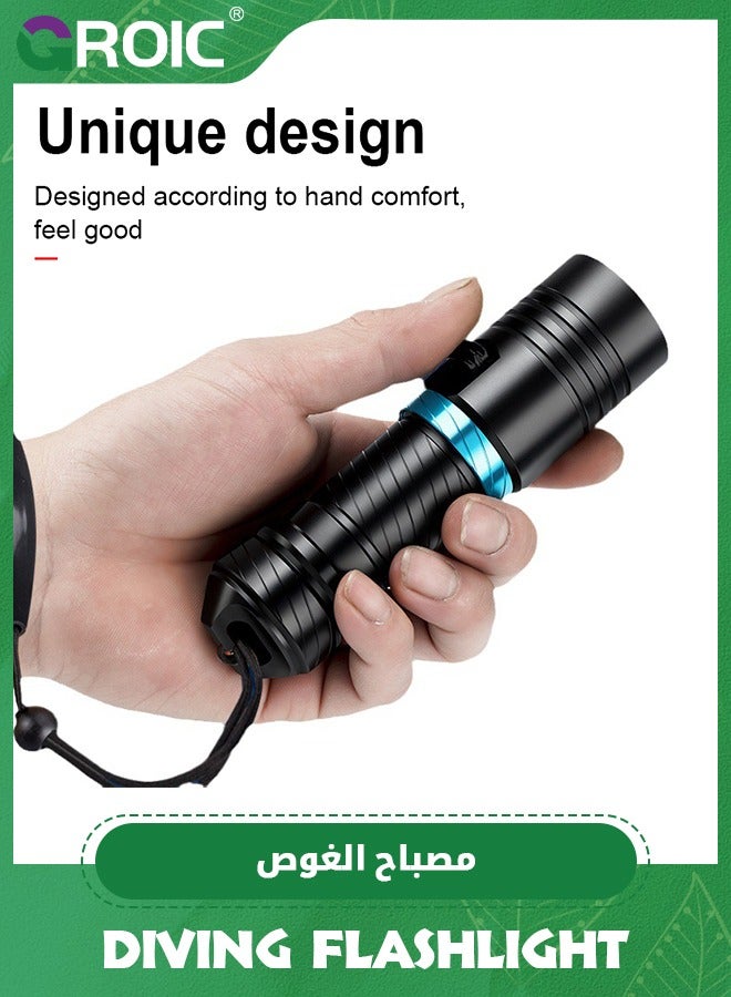 GROIC Dive Flashlight Scuba Diving Flashlight 5000LM, IPX8 Waterproof Flashlight, Underwater Lights with Power Indicator, Snorkeling Light with Rechargeable Battery for Night Diving  - Image 2