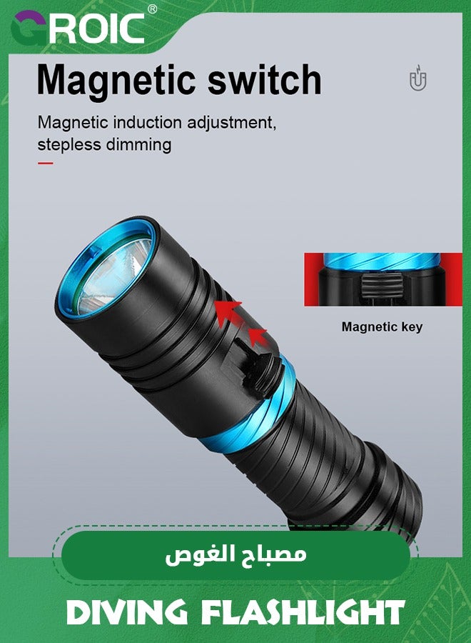GROIC Dive Flashlight Scuba Diving Flashlight 5000LM, IPX8 Waterproof Flashlight, Underwater Lights with Power Indicator, Snorkeling Light with Rechargeable Battery for Night Diving  - Image 4