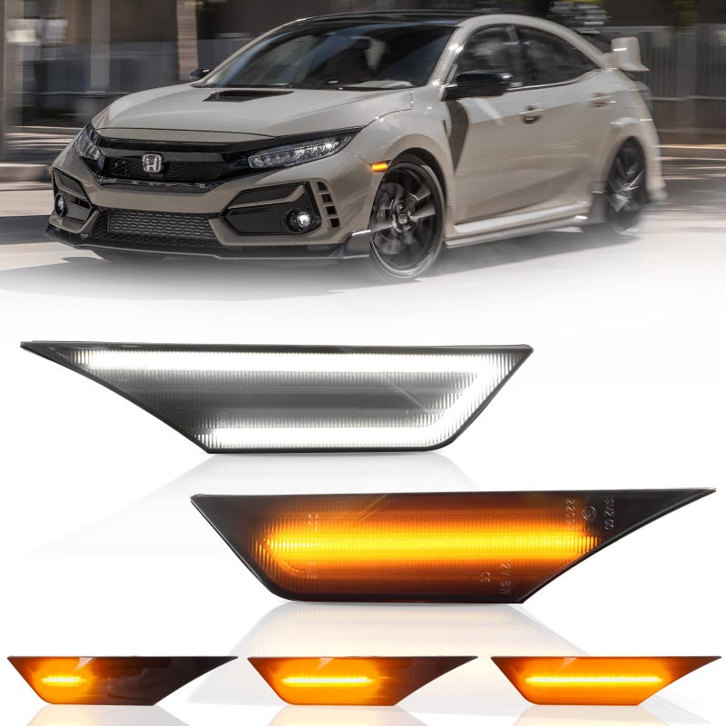 أفضل عرض 2 قطع مصابيح علامة جانبية LED أمامية لجهاز هوندا سيفيك الجيل العاشر 2016-2021 ضوء أبيض ديناميكي أمبر إشارة انعطاف أمامية عاكسة عدسة مدخنة IP67 مقاومة للماء