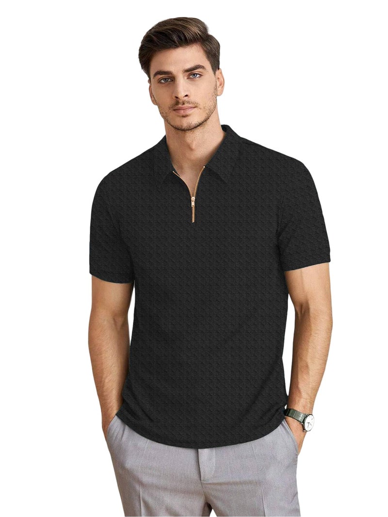 KAJARU Men's Polyster Blend Regular Fit T-Shirt with Half Sleeve Chain Polo Collar V-Neck Standard Length and Classic Style - Image 1