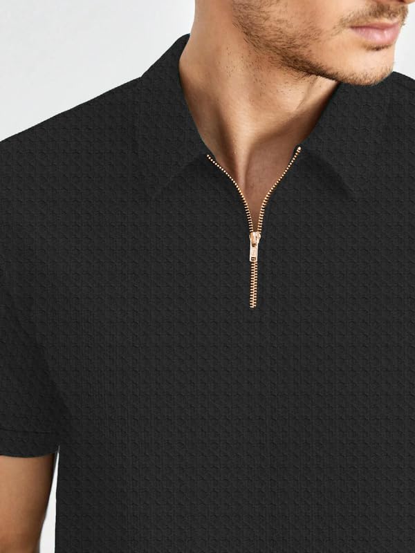 KAJARU Men's Polyster Blend Regular Fit T-Shirt with Half Sleeve Chain Polo Collar V-Neck Standard Length and Classic Style - Image 4
