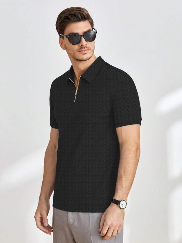 KAJARU Men's Polyster Blend Regular Fit T-Shirt with Half Sleeve Chain Polo Collar V-Neck Standard Length and Classic Style - Image 2
