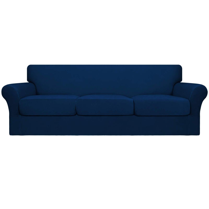 EasyGoing 4 Pieces Oversized Stretch Soft Couch Cover for Dogs Washable Sofa Slipcover for 3 Separate Cushion Couch Elastic Furniture Protector for Pets Kids Navy