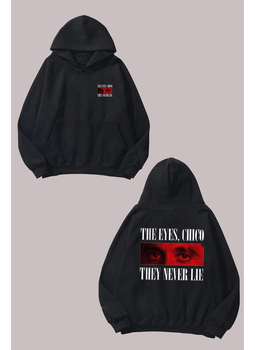 The Wert - The Eyes Chico The Never Lie Design Front Back Printed Regular Size Black Sweatshirt - Image 1