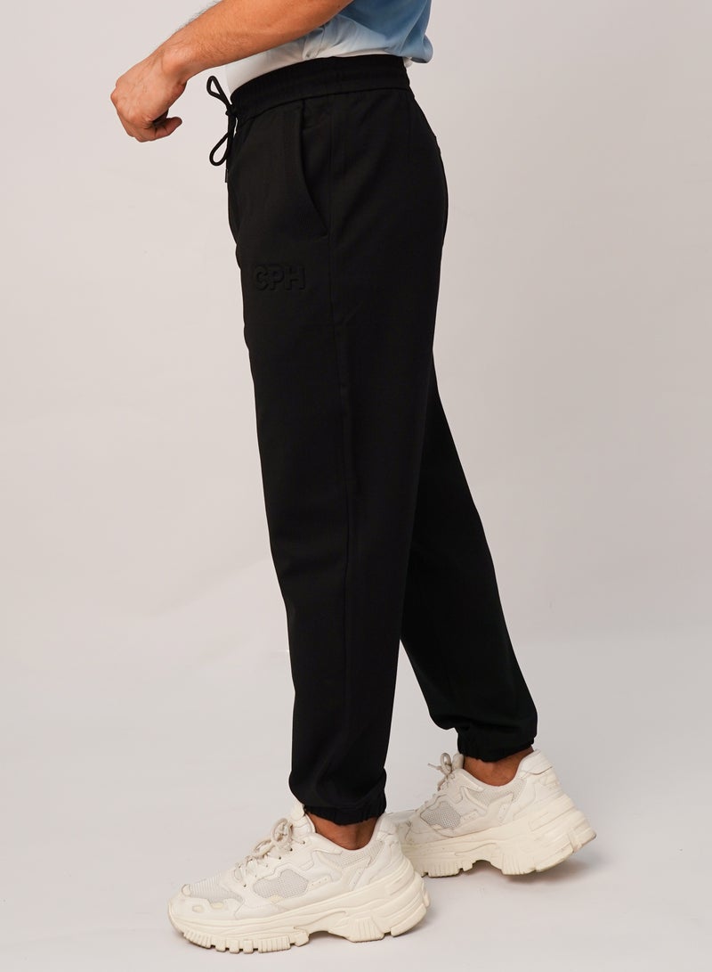 Men’s Drawstring Relaxed Ankle Length Jogger Pant in Pure Black