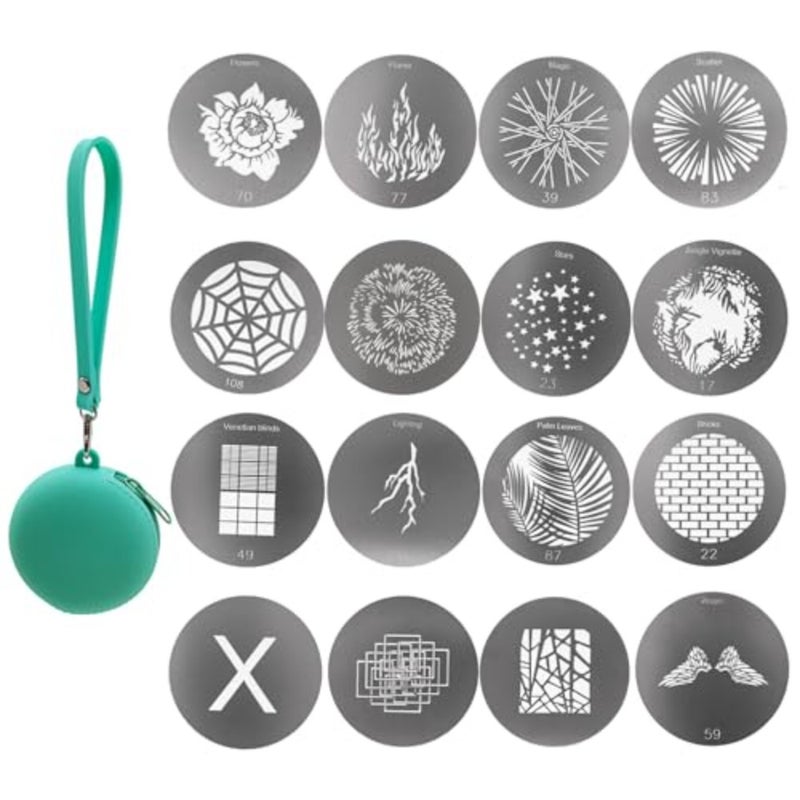 16Pcs Round Gobos Kit for Optical Snoot, 66mm/2.6in Metal Plate Patterns for Spotlight Attachment Compatible with Godox BFP/OT1/OT1 Pro/II/Westcott Optical Spot, for Portraits/Product/Food/YouTube - Image 1