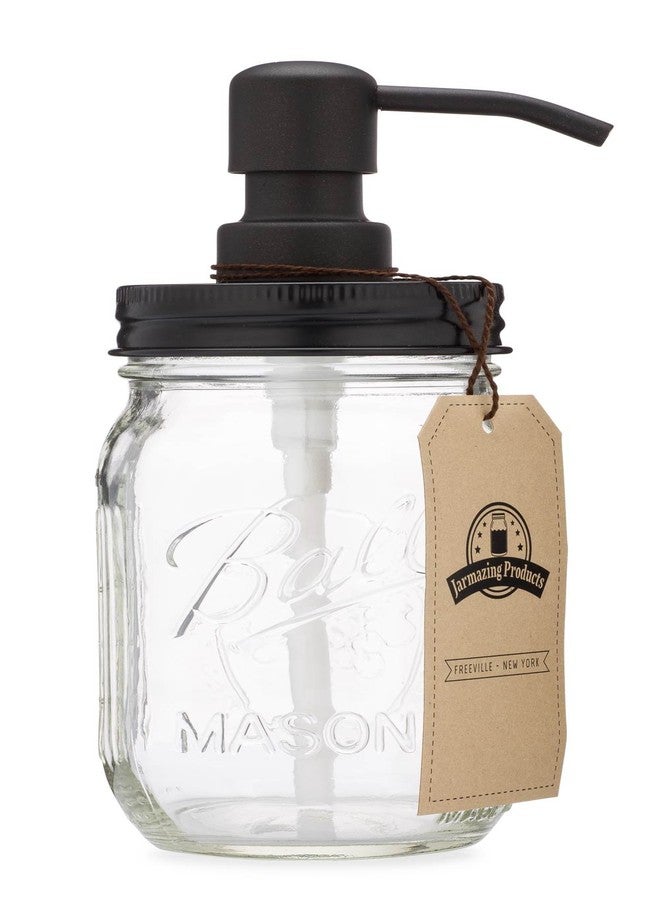 Jarmazing Products Mason Jar Soap Dispenser - Black - 16 oz Ball Mason Jar Liquid Dispenser for Kitchen & Bathroom - Glass - Kitchen Soap Dispenser with Rust Proof Stainless Steel Pump & Lid - Image 1