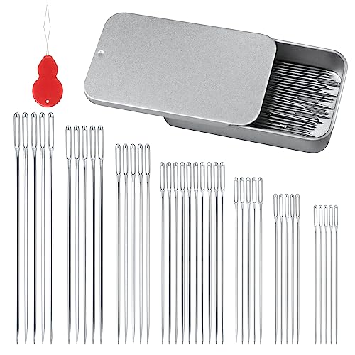FIVEIZERO 80/40 PCS Large Eye Sewing Needles, 7 Sizes Sewing Sharp Needles, Leather Needle Embroidery Thread Needle, Stainless Steel Yarn Knitting Needles with Threaders for Handsewing Art Crafts - Image 1