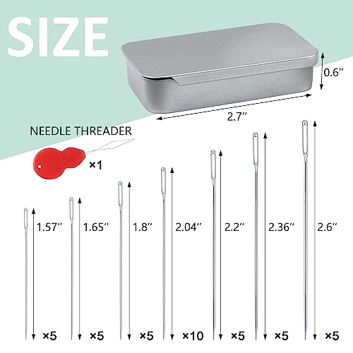 FIVEIZERO 80/40 PCS Large Eye Sewing Needles, 7 Sizes Sewing Sharp Needles, Leather Needle Embroidery Thread Needle, Stainless Steel Yarn Knitting Needles with Threaders for Handsewing Art Crafts - Image 2