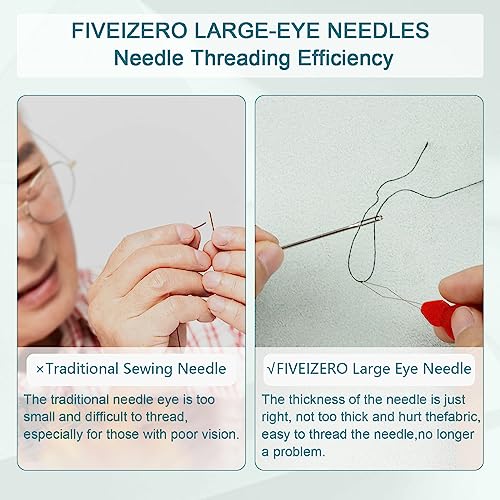 FIVEIZERO 80/40 PCS Large Eye Sewing Needles, 7 Sizes Sewing Sharp Needles, Leather Needle Embroidery Thread Needle, Stainless Steel Yarn Knitting Needles with Threaders for Handsewing Art Crafts - Image 4
