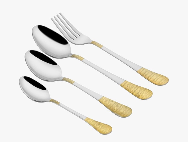 HOMEPRIVILEZ HOMEPRIVILEZ Nora 24 Karat Like Gold Plated Cutlery Set 24Pcs 6 Dinner Spoon 6 Dinner Forks 6 Baby Spoons 6 Teaspoon  - Image 1