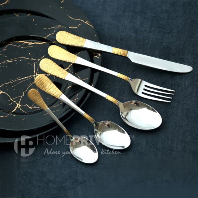 HOMEPRIVILEZ HOMEPRIVILEZ Nora 24 Karat Like Gold Plated Cutlery Set 24Pcs 6 Dinner Spoon 6 Dinner Forks 6 Baby Spoons 6 Teaspoon  - Image 4